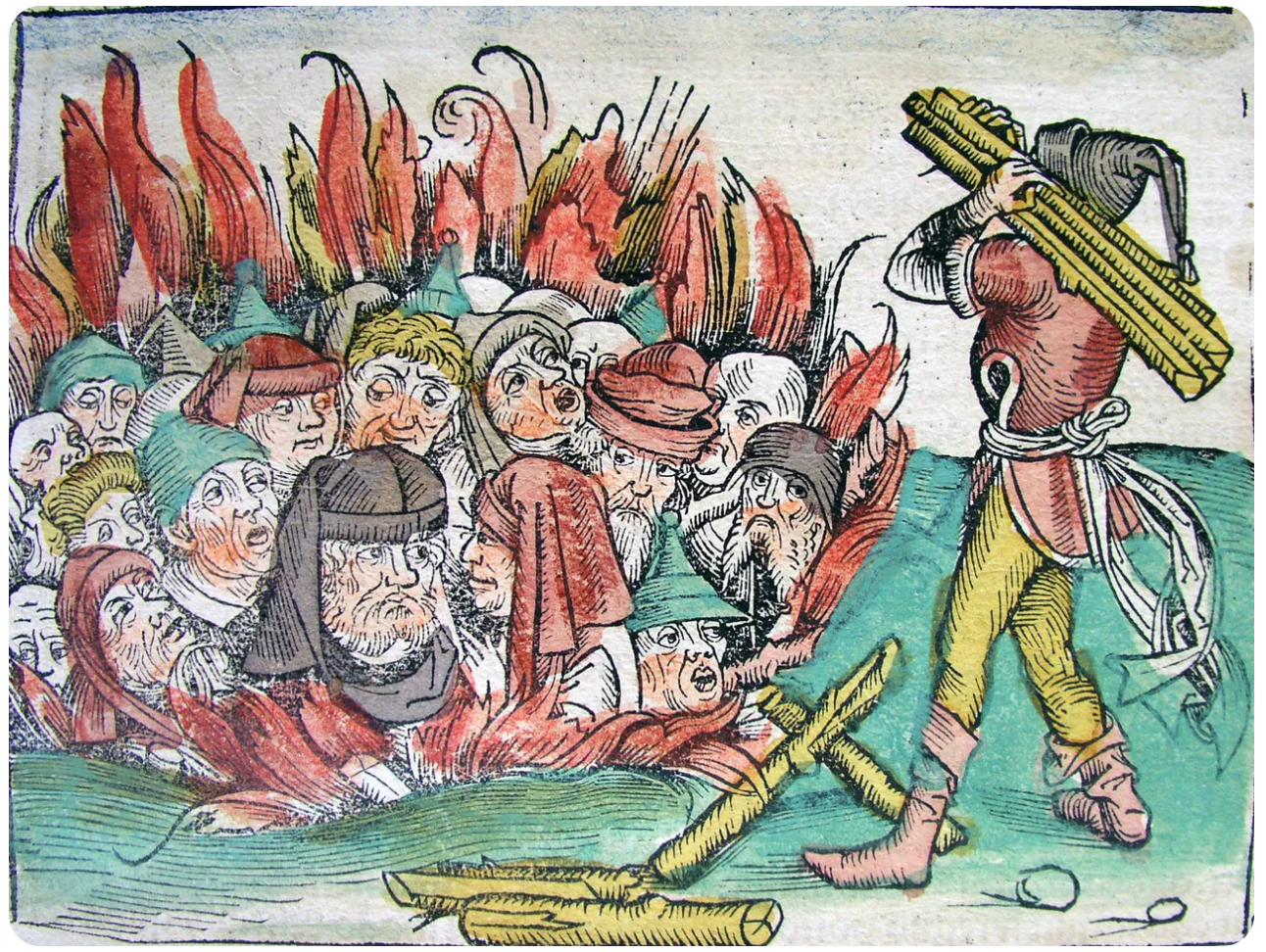 Juifs brûlés sur le bûcher, Chronique de Nuremberg, 1493
